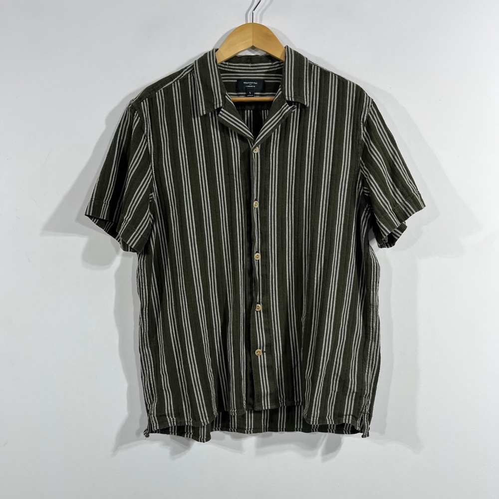 Banana Republic Heritage Old Money Mens Large Striped Short Sleeve Camp Shirt